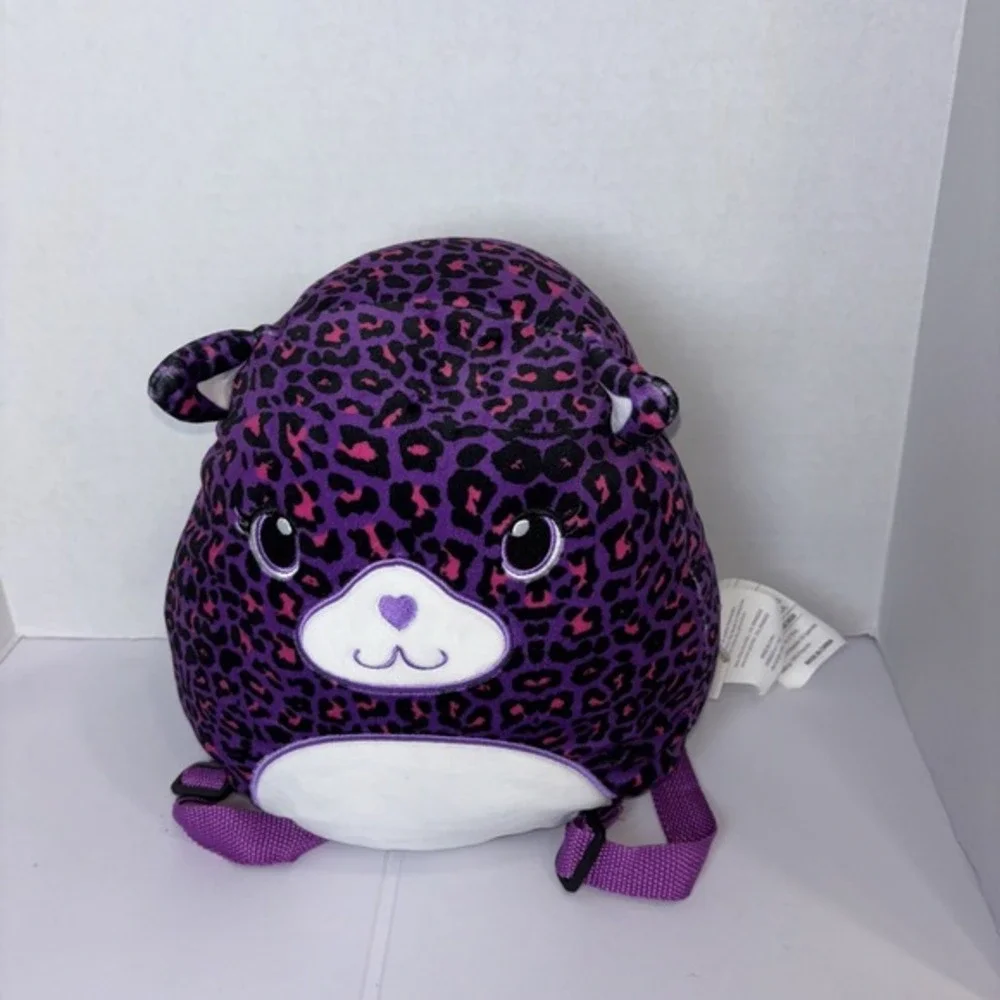 Purple Leopard‎ Plush Mini Backpack Animal Print 12 Inch zip compartment
